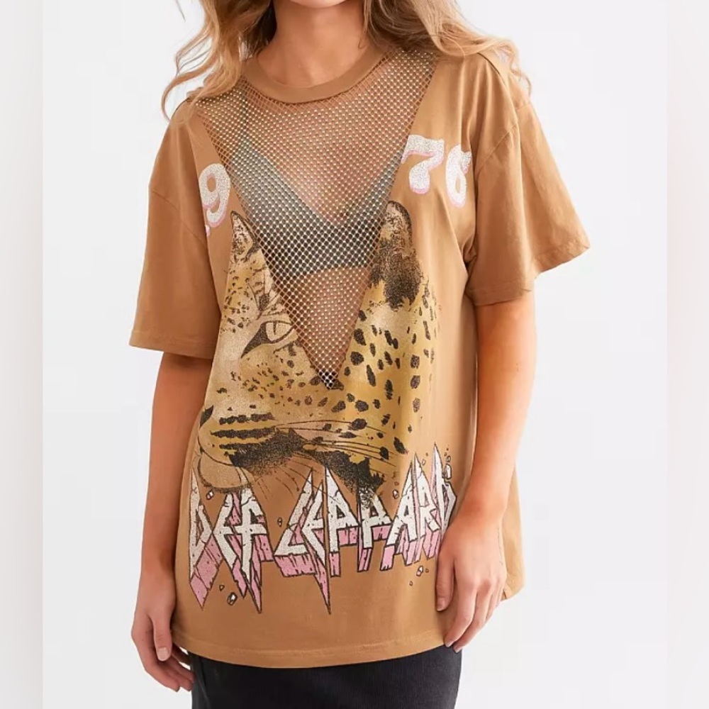 Def Leopard Rhinestone Mesh Top - Picture 5 of 8